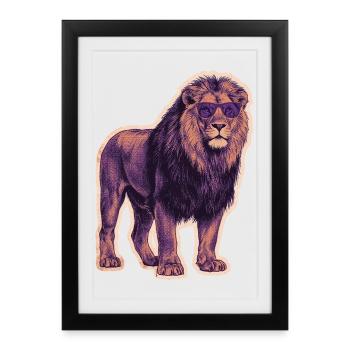 Cool lion with sunglasses - Framed poster (27 × 37 cm) - black - Front