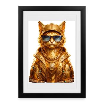 _Golden Pharaoh Cat - Luxury Urban Streetwear Styl - Affiche encadrée (27 × 37 cm) - noir - Devant