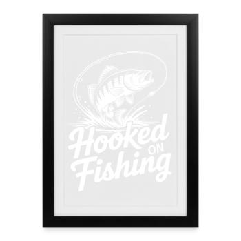 Hooked on Fishing Fische Sprung - Gerahmtes Poster (27 × 37 cm) - Schwarz - Vorne