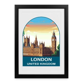 Illustration de voyage du Big Ben au Royaume-Uni à Londres Skyline - Affiche encadrée (27 × 37 cm) - noir - Devant