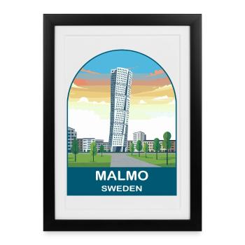 Malmo Sweden Vintage Travel Poster Art - Framed poster (27 × 37 cm) - black - Front