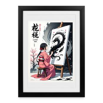 Sakura Dragon Ink Painting - Framed poster (27 × 37 cm) - black - Front