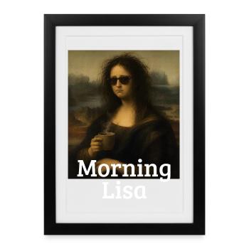 Bonjour Lisa Leonardo Da Vinci Drôle Joconde - Affiche encadrée (27 × 37 cm) - noir - Devant