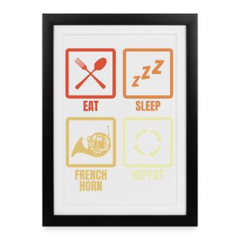 Mange Dorme, cor français, répéter - Affiche encadrée (27 × 37 cm) - noir - Devant
