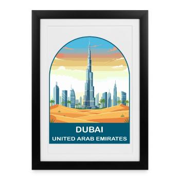 Dubai UAE Burj Khalifa Vintage Travel Poster - Framed poster (27 × 37 cm) - black - Front
