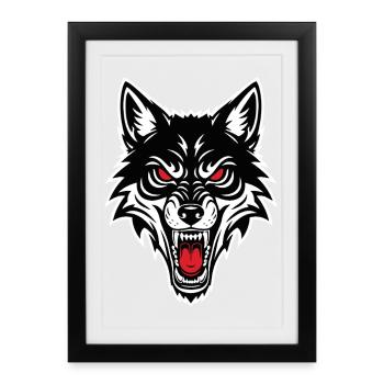 Loup Alpha Mascotte Logo Sport Combat Cadeau - Affiche encadrée (27 × 37 cm) - noir - Devant