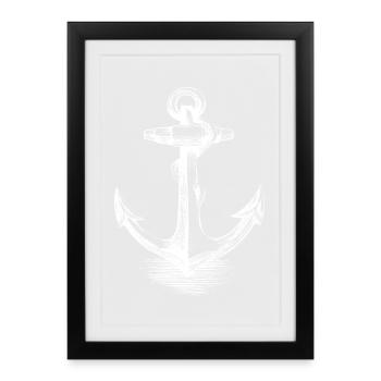 Anchor Emblem Nautical Silhouette - Framed poster (27 × 37 cm) - black - Front