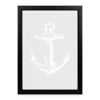 Emblème de l’ancre Glyphe nautique en détresse - Affiche encadrée (27 × 37 cm) - noir - Devant