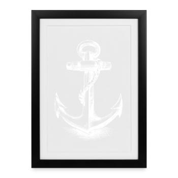 Silhouette blanche de l’ancre - Affiche encadrée (27 × 37 cm) - noir - Devant