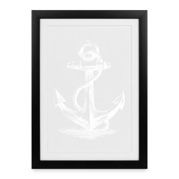 Anchored Nautical Silhouette - Framed poster (27 × 37 cm) - black - Front