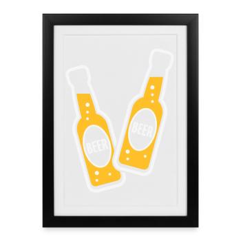 2 Toasting Beer Bottles (Beery / NEG 2C) - Framed poster (27 × 37 cm) - black - Front