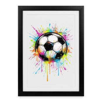 Ballon de Foot Splash Couleur | Style Graffiti - Affiche encadrée (27 × 37 cm) - noir - Devant