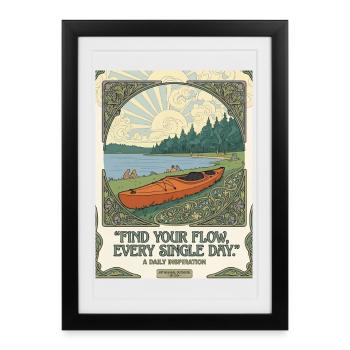 Trouver le flux chaque jour : affiche kayak - Affiche encadrée (27 × 37 cm) - noir - Devant
