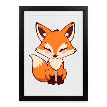 Renard mignon cadeau Amoureux de la nature randonneur - Affiche encadrée (27 × 37 cm) - noir - Devant