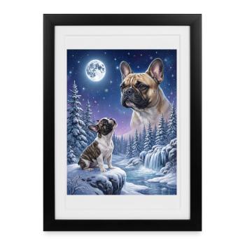 Howling to the Moon Dog French Bulldog - Framed poster (27 × 37 cm) - black - Front