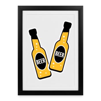 2 Toasting Beer Bottles (Beery / NEG / 3C) - Framed poster (27 × 37 cm) - black - Front