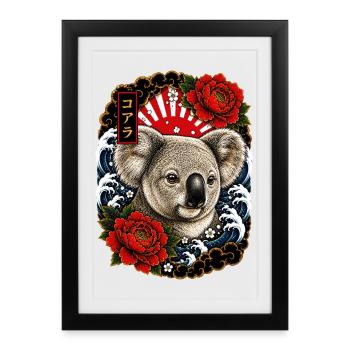 Koala im japanischen Irezumi Tattoo Stil - Gerahmtes Poster (27 × 37 cm) - Schwarz - Vorne