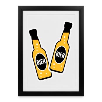 2 Bierflaschen Stoßen An (Bier Biertrinker NEG 3C) - Gerahmtes Poster (27 × 37 cm) - Schwarz - Vorne