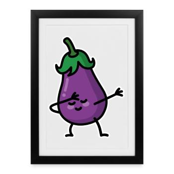Aubergine eggplant dab dabbing - Affiche encadrée (27 × 37 cm) - noir - Devant