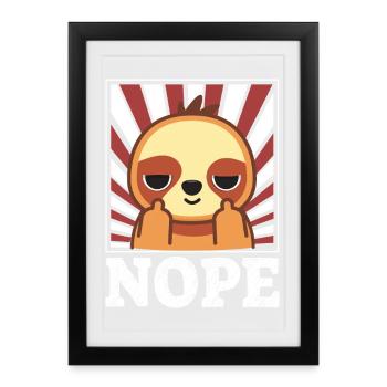 Nope - sloth with middle finger - Framed poster (27 × 37 cm) - black - Front
