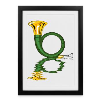 hunting horn hunters blow musicians - Framed poster (27 × 37 cm) - black - Front