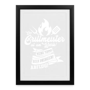 Vatertag Grillmeister Flammenlogo Motiv  - Gerahmtes Poster (27 × 37 cm) - Schwarz - Vorne