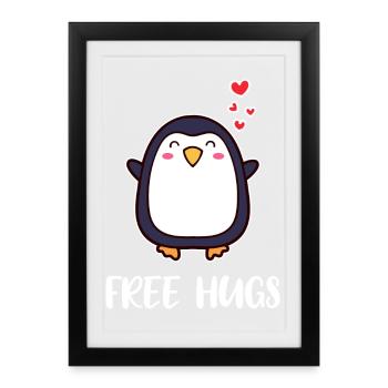 Animal Mignon Pingouin Coeur Déclaration Oiseau Pôle Sud - Affiche encadrée (27 × 37 cm) - noir - Devant