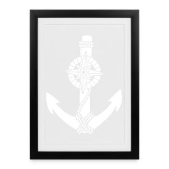 ancre blanche boussole - Affiche encadrée (27 × 37 cm) - noir - Devant