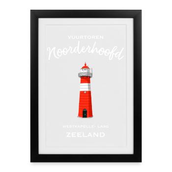 Lighthouse Westkapelle Laag, Zélande, Pays-Bas - Affiche encadrée (27 × 37 cm) - noir - Devant