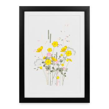 bright yellow buttercups meadow full of harmony - Framed poster (27 × 37 cm) - black - Front