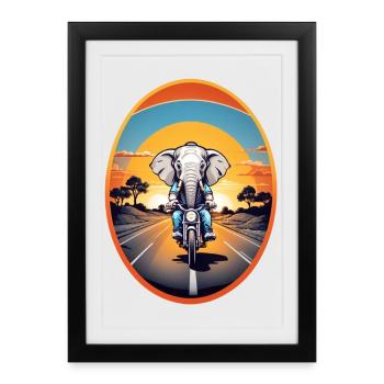 Elephant on motorcycle - Framed poster (27 × 37 cm) - black - Front