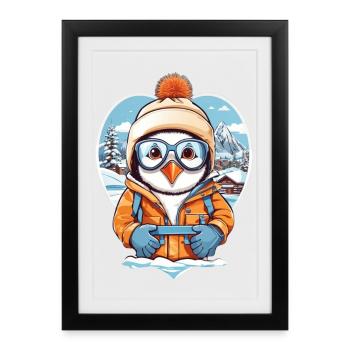 Pingouin mignon - Affiche encadrée (27 × 37 cm) - noir - Devant