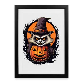 Spooky Halloween Cat with Witch Hat - Framed poster (27 × 37 cm) - black - Front