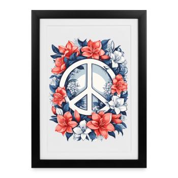 Signe de paix avec des fleurs - Affiche encadrée (27 × 37 cm) - noir - Devant