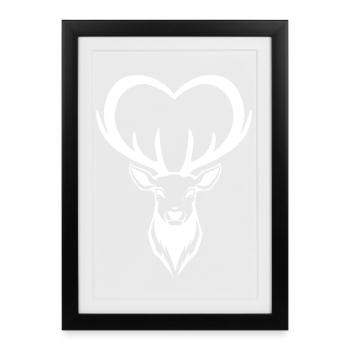 Coeur de cerf blanc - Affiche encadrée (27 × 37 cm) - noir - Devant