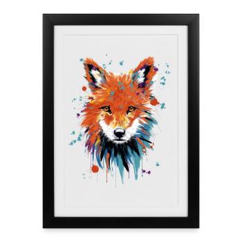 Aquarelle de renard - Affiche encadrée (27 × 37 cm) - noir - Devant