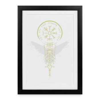 Vikings - Vegvísir - Raven - Compass - Runes - Framed poster (27 × 37 cm) - black - Front