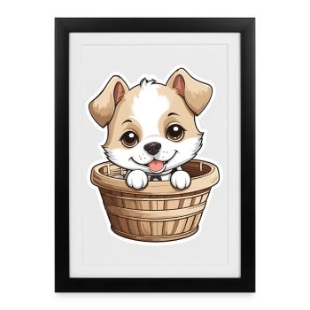 Chien mignon dans un panier pour chien - Affiche encadrée (27 × 37 cm) - noir - Devant