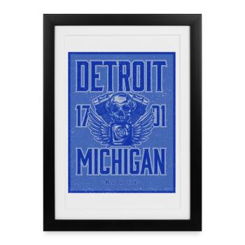 Aile de crâne de Detroit Motor City - Affiche encadrée (27 × 37 cm) - noir - Devant
