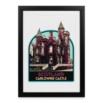 Illustration Château Carlowrie, Écosse - Affiche encadrée (27 × 37 cm) - noir - Devant