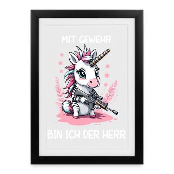Unicorn with hunting rifle - Framed poster (27 × 37 cm) - black - Front