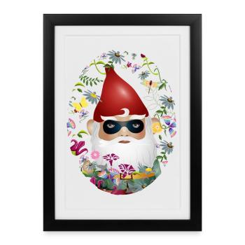 Nain de jardin avec masque incognito dans le jardin de fleurs - Affiche encadrée (27 × 37 cm) - noir - Devant