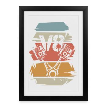 Voiture rétro V8 Muscle cars moteur icône vintage - Affiche encadrée (27 × 37 cm) - noir - Devant