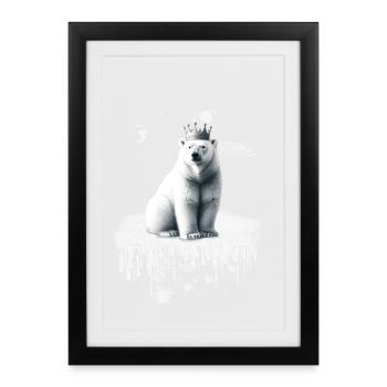 Ours polaire avec une couronne sur la banquise faune arctique - Affiche encadrée (27 × 37 cm) - noir - Devant