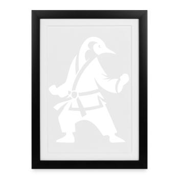 Pingouin Karaté Arts Martiaux Silhouette Minimaliste - Affiche encadrée (27 × 37 cm) - noir - Devant