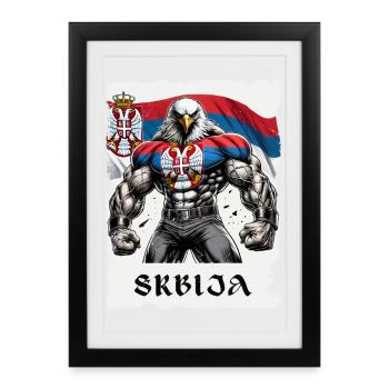 Design de musculation Serbia Eagle - Affiche encadrée (27 × 37 cm) - noir - Devant