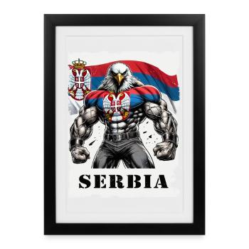Design de musculation Serbia Eagle - Affiche encadrée (27 × 37 cm) - noir - Devant