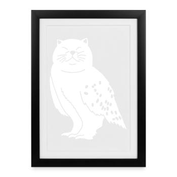Chat chouette - Affiche encadrée (27 × 37 cm) - noir - Devant
