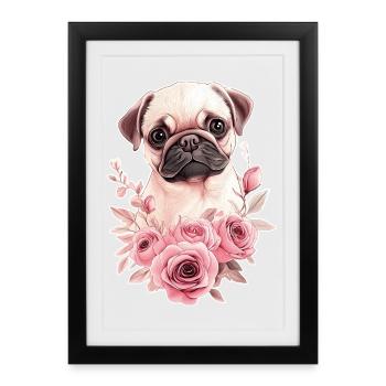 Carlin avec des fleurs - Affiche encadrée (27 × 37 cm) - noir - Devant