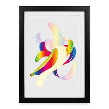 Regenbogenfarbene Banane – Verspieltes Fruchtmotiv - Gerahmtes Poster (27 × 37 cm) - Schwarz - Vorne